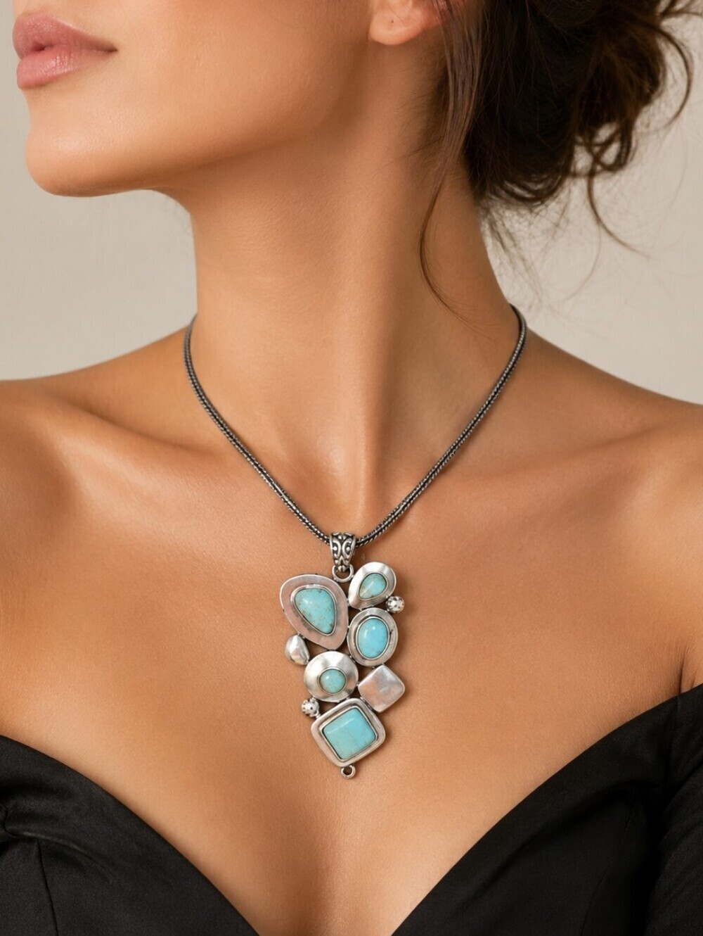 VTG Abstract Geometric Howlite Pendant Chain Necklace